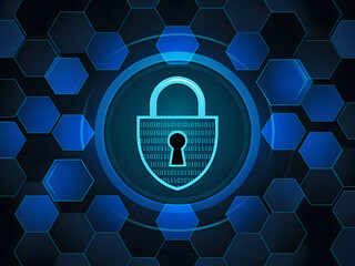 Cyber security padlock icon, digital data protection and network security.