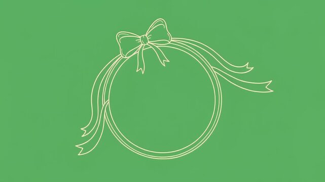 Golden Christmas Ornament Outline With Bow On Green Background