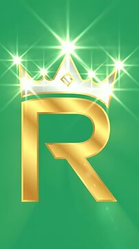 Golden Letter R Crown Jewel Background Green Motion Graphic Loop