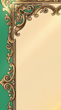 Golden Ornate Mirror Frame with Green Background and Sparkles Motion Graphic