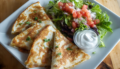 Rotating Quesadilla with Sour Cream Shot from Above