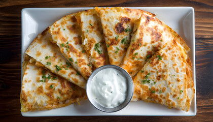 Rotating Quesadilla with Sour Cream Shot from Above