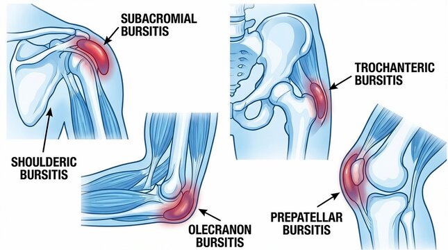 Medical Diagram Showing Locations of Bursitis in Joints