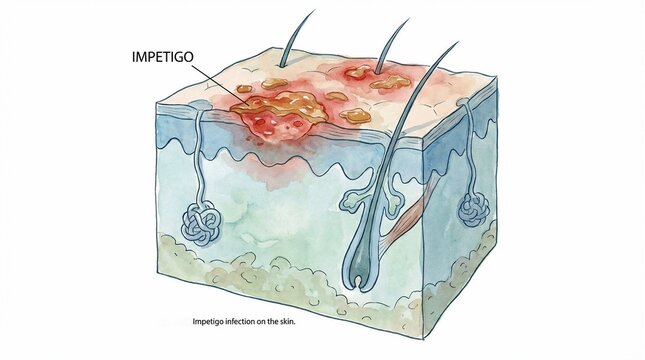Medical cross section of impetigo skin infection