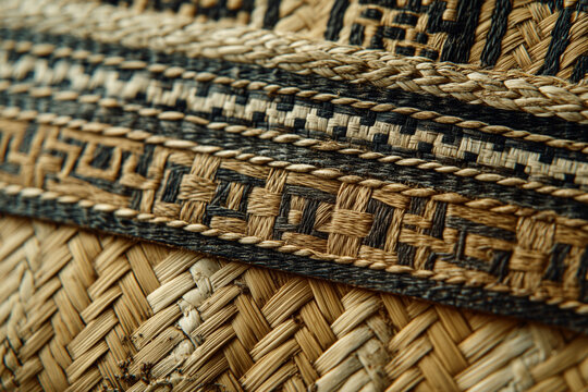 A close-up of a traditional "Ibe" (woven mat), showcasing intricate patterns and natural textures, representing Fijian craftsmanship.
