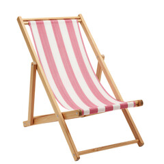Folded Pink-and-White Striped Beach Chair on Seamless Background