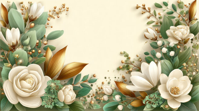 Floral Border Composition Center Pale Beige