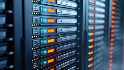 Server Room Detail: An image of advanced technology servers neatly arranged, emphasizing digital connectivity and robust data storage within a secure and high-tech setting. - Powered by Adobe