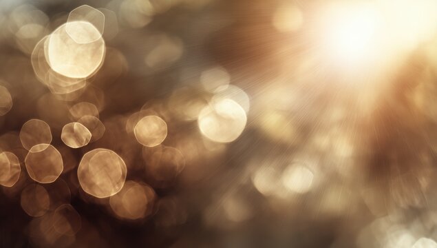 blurred bokeh background with sunlight and light effect abstract blurred bokeh circles on a brown background sunbeams with soft focus, lens flare, and grainy texture Generative AI