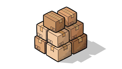 Stack of cardboard boxes in isometric style on white background