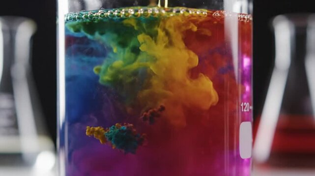 Colorful cloud explosion: Dye diffusing in liquid to create vibrant chemistry experiment with bright colors