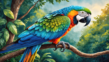 Kolorowa papuga siedząca na drzewie