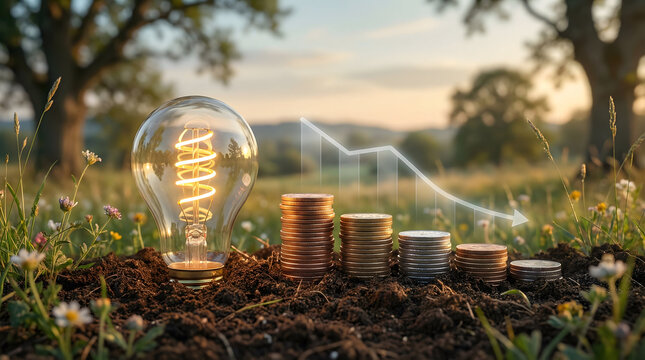 Energy Saving Financial Concept with Light Bulb and Coins