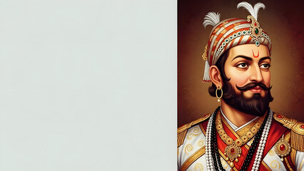 Obraz premium King Shivaji Maharaj portrait face leader warrior turban jewelry necklace pearl royalty history culture tradition power bravery dignity