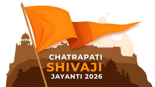 Fort orange flag castle fortress banner text shivaji jayanti celebration holiday background graphic design poster