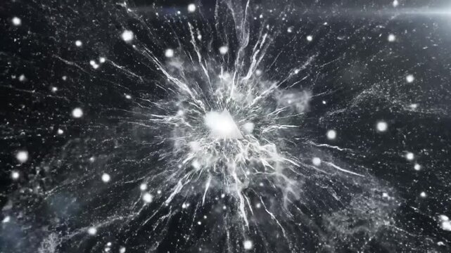Abstract futuristic triangle explosion animation background with particle effect in outer space