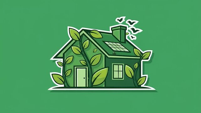Green House Eco Friendly Home Cartoon Style