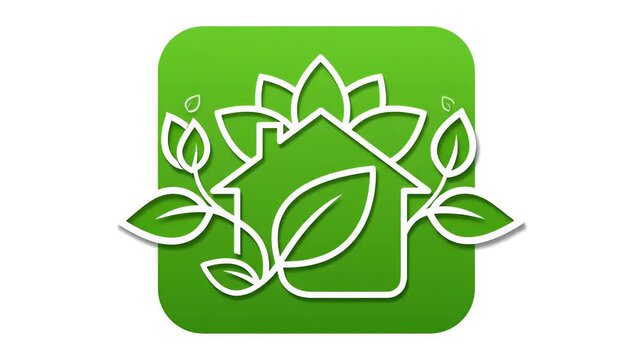 Green House Logo With Leaf Icon Animation Loop