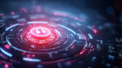 Futuristic Glowing Red and Blue Cybernetic Interface with Central Focus.