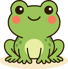 Obraz premium Cute cartoon frog sitting with a friendly smile. Flat vector illustration perfect for animal stickers, children’s graphics