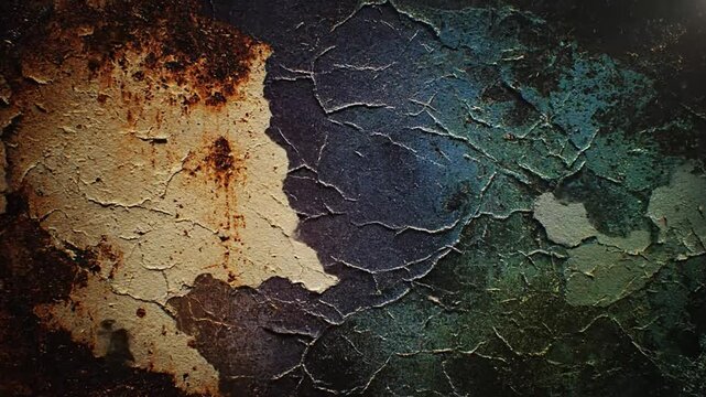 Close up view of chipping paint with visible color variations and cracked texture on dark backdrop