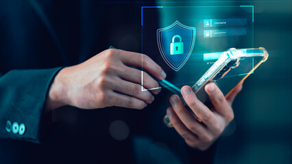 Cybersecurity is crucial in protecting sensitive data , preventing digital threats. This concept represents secure access, data encryption, modern security measures in digital age for both businesses