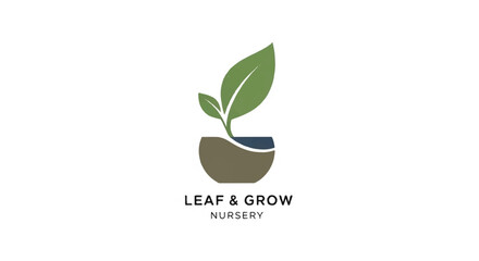 Professional Logo Design for Leaf and Grow Nursery Featuring a Sprouting Plant in a Bowl Shaped Pot