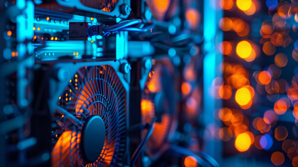 Data Center Hardware Cooling Fan Close-Up
