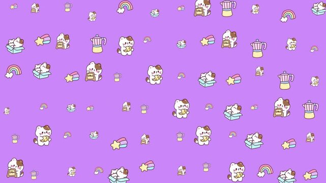 Purple background with cartoon figures and objects, colorful and playful design suitable for presentations, websites, and social media graphics.