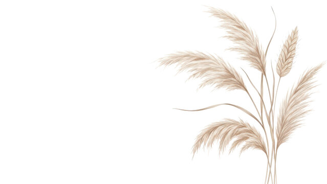 Soft beige and cream pampas grass watercolor illustration. Boho style dried floral elements for modern interior poster design.