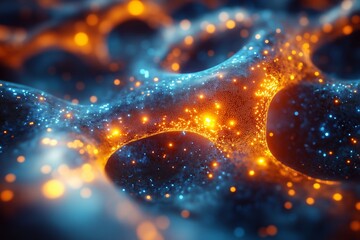 Abstract mix of neurons, cancer cells and microbes, versatile science background for conferences, textbooks, healthcare websites and posters.