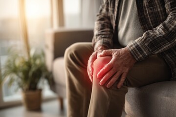 Realistic healthcare concept showing senior pain points, ideal for arthritis awareness, orthopedic therapy, and medical services advertising