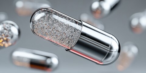 Colorful floating capsules in macro detail, clean medical concept ideal for vitamin brands, pharmacies, and wellness marketing