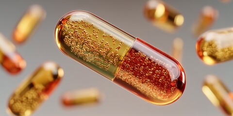 Macro shot of multicolor capsules, clean clinical style for nutrition, immunity, and daily supplement promotions.