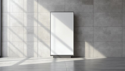 Black frame leaning on white floor in interior mockup. Template of a picture framed on a wall 3D rendering