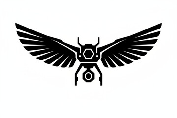 Abstract Drone Design: A striking, black and white illustration of a stylized drone, its design blending mechanical elements with avian wings, evoking the future of flight.