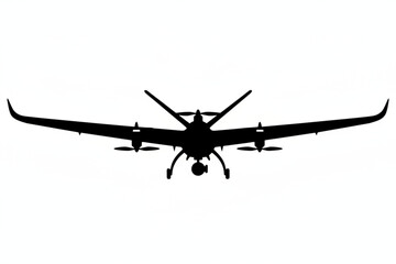 Unmanned Aerial Vehicle Silhouette: A sleek, dark silhouette of an unmanned aerial vehicle against a blank backdrop, symbolizing modern technological advancements.