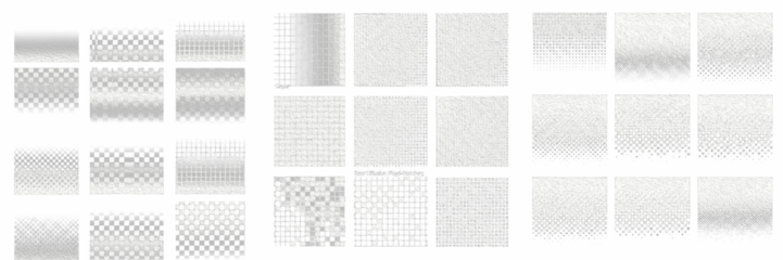 Dither Pattern Gradients, Pixel Checkerboard Transitions, Color Quantization Textures, Digital Tone Mapping Effects