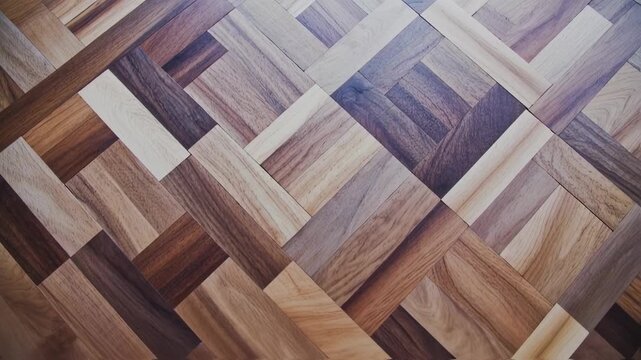 Multi-toned wooden parquet flooring in a herringbone pattern