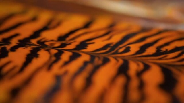 Abstract macro shot of orange and black tiger stripes creating a textured pattern with blurred focus