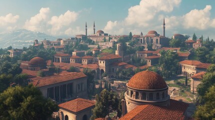 Ancient Cityscape: A Panoramic View of Historical Architecture Under a Sunny Sky