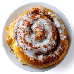Glazed Cinnamon Roll on White Plate