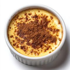Creme Brulee in White Ramekin with Cinnamon Topping