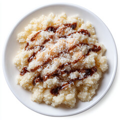 Bowl of Rice with Sauce and Grated Cheese