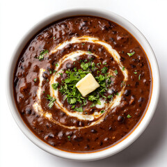 Bowl of Black Bean Soup with Cream and Butter