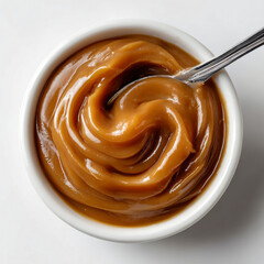 Bowl of Creamy Caramel Sauce with Spoon