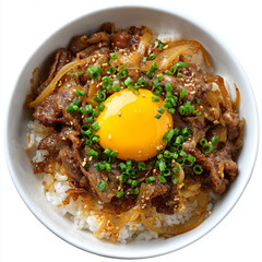 Beef Donburi Bowl with Raw Egg and Chives