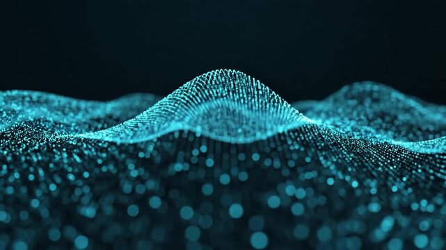 Abstract Blue Digital Wave Particles Flowing Background.