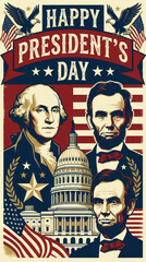 Obraz premium American flag independence day background usa banner concept patriotic president holiday poster with vintage illustration and emotional tribute to national history presidents day concept