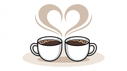 Obraz premium two coffee cups with heart shaped steam rising